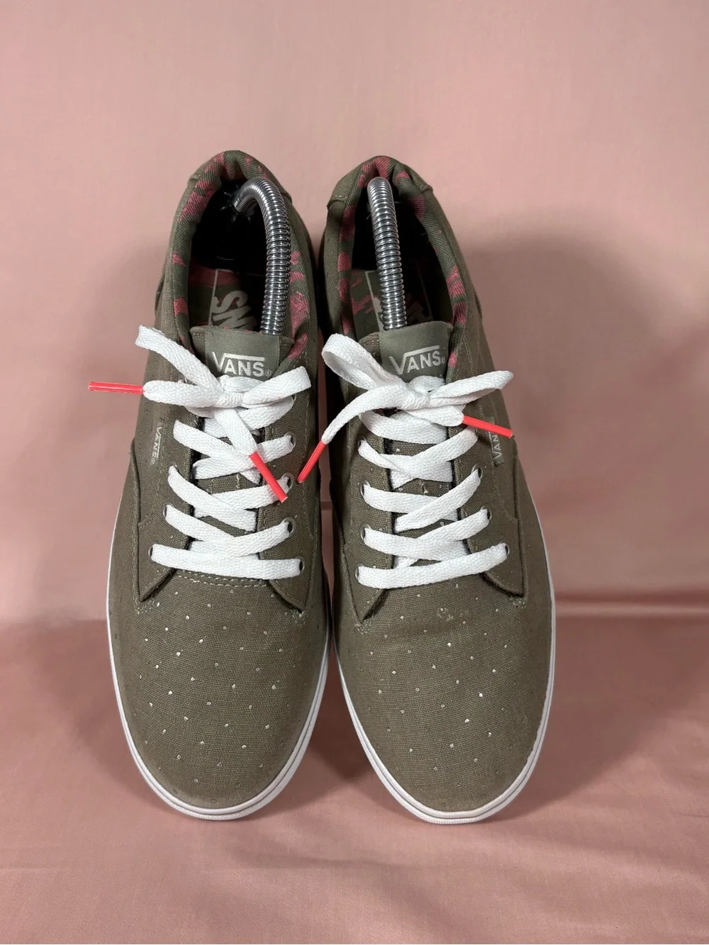 Vans Women's Khaki-Tan-Greenish Canvas Color With Silver Chips Sneakers Size 9.5